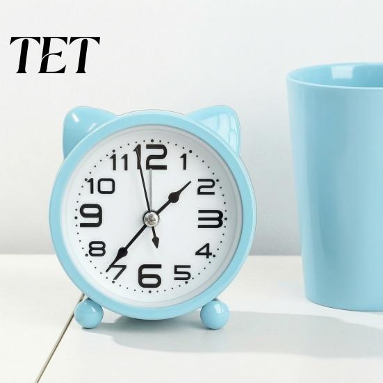 Cat Ear Alarm Clock for Kids, Silent Non-Ticking Metal Analog Bedside Clock, Battery Powered Home Office Desk Decor Small