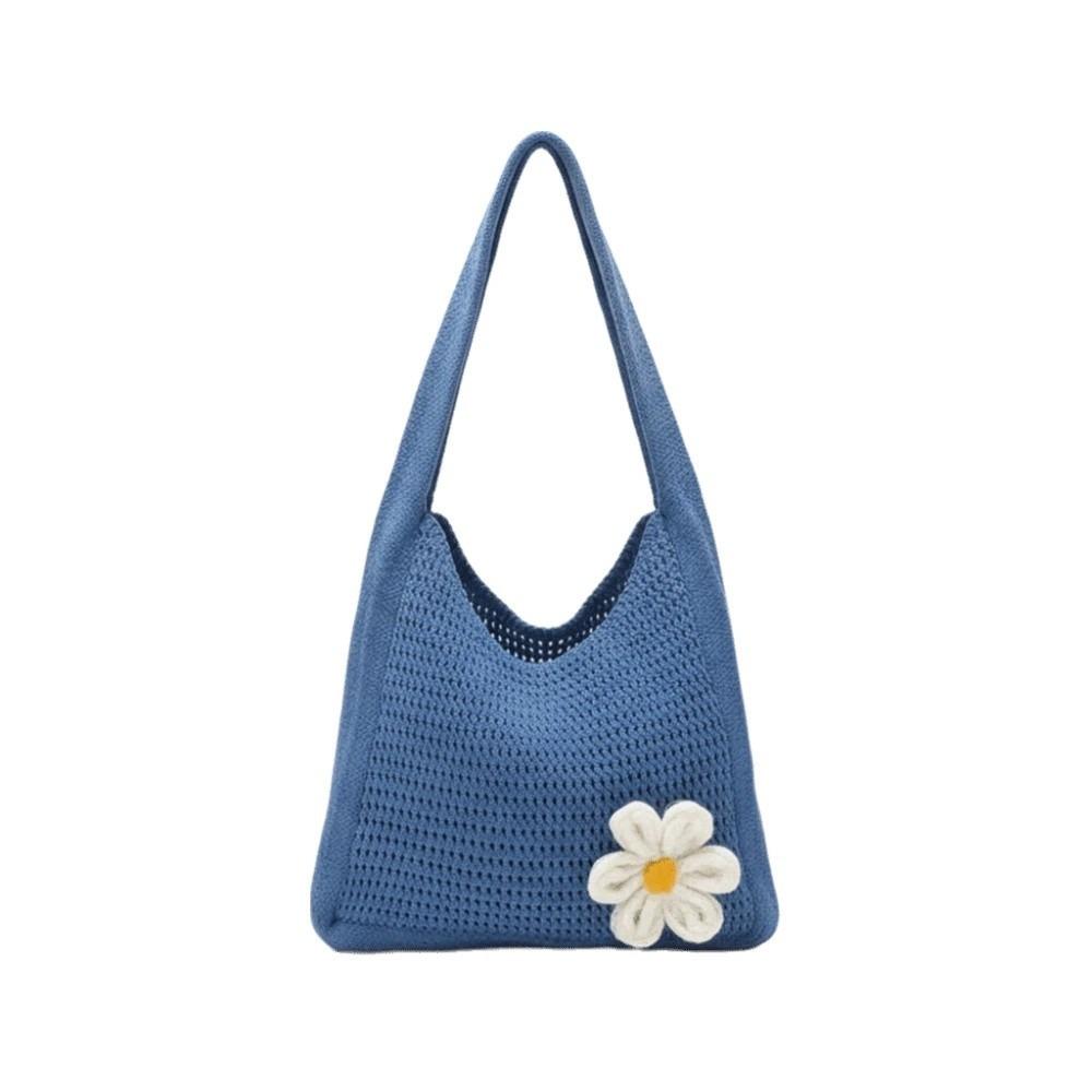 Sweet Knitted Tote Bag Breathable Seaside Vacation Handbag Trendy Crochet Shoulder Bag  Female