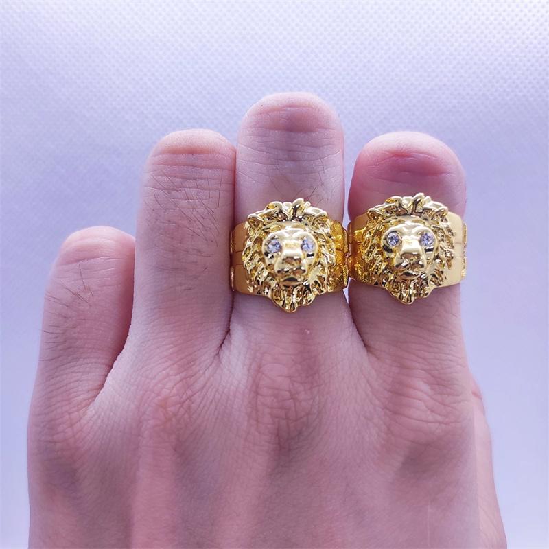 Golden Lion Head Ring Stainless Steel Ring Cool Boy Band Party Lion Domineering Men's Ring Unisex Punk Jewelry KTY