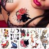 1PC Cats Flower Tattoo Stickers Chest Water Transfer Flash Waist Arm Fake Neck