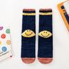 Женские весенне-осенние хлопковые носки до середины голени с улыбающимся лицом на пятке, вязаные из толстой шерстяной пряжи