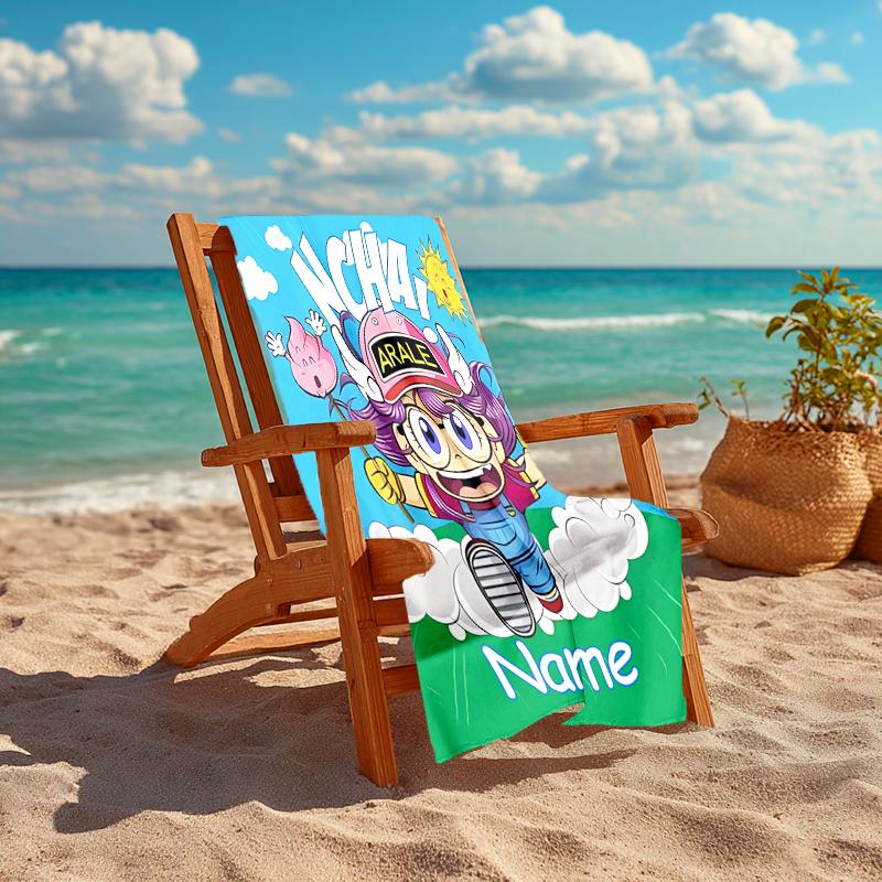 Personalized customized proof beach towel with Arale Norimaki pattern - soft, absorbent, quick-drying, perfect swimming, camping&bathing