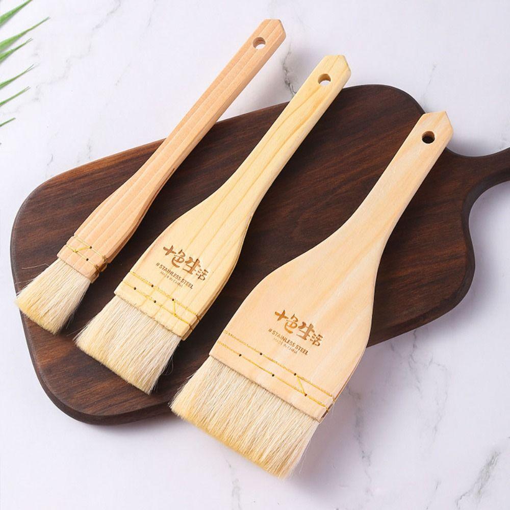 3pcs Wooden Handle Barbecue Oil Brush Wool Kitchen Brush Baking Brush Sauce Brush  Mooncake