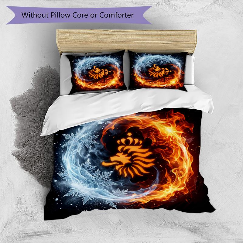 Netherlands Football Printed Bedding 3 Piece Set Cozy Breathable Bed Cover Set as Housewarming Holiday Gift