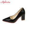 Fashion Aphixta Plus Size 35-53 Hot Sale 2.75Inch Square Heel Patent Leather Shoes Women Pumps Red Sole Work Pointed Toe