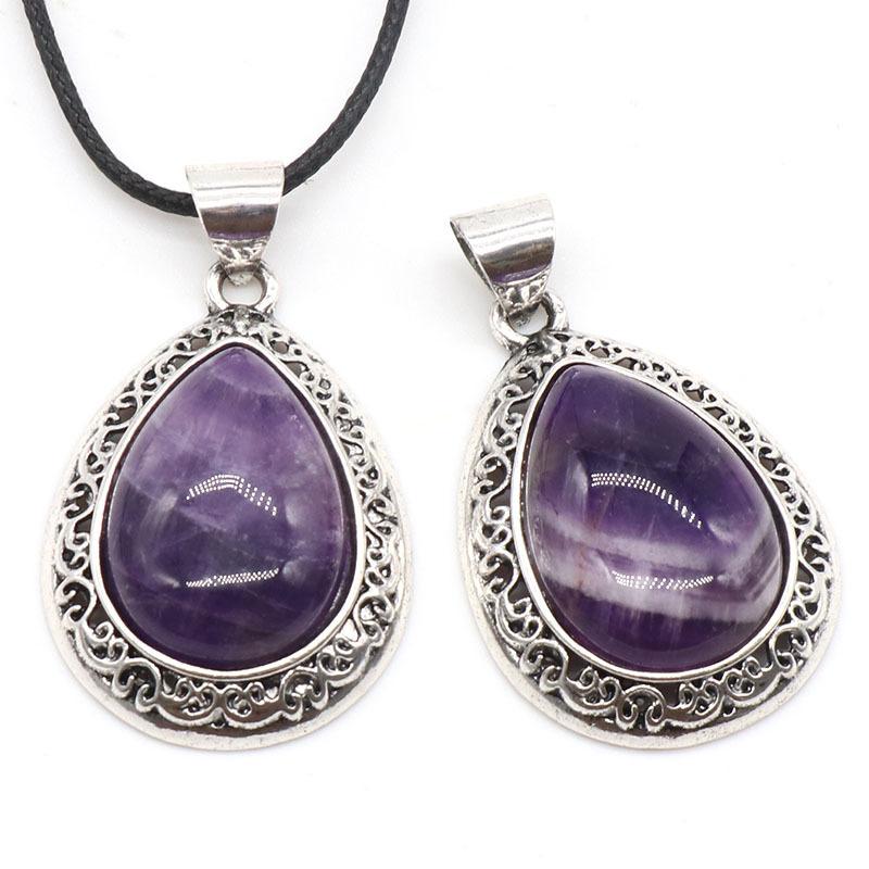 Natural Crystal Agate Water Drop Pendant Semi-Precious Stone Gem Inlaid Alloy Abalone Shell Necklace Crystal Crafts