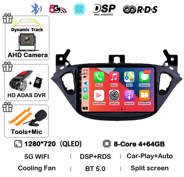 Android 14 Carplay Auto WIFI+4G для Opel Corsa E 2015-2019 для Opel Adam 2013-2016 автомобильное радио GPS мультимедиа видеоплеер стерео