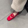 Новые китайские кожаные красные туфли Мэри Джейн одинарные женские весенние с узлом на мягкой подошве женские туфли на плоской подошве балетки