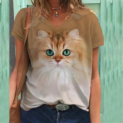 Футболка больших размеров, винтажные футболки с 3D-принтом, женские топы с V-образным вырезом и коротким рукавом, повседневные футболки