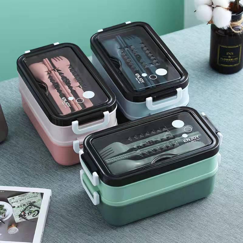 Double-layer Microwaveable Lunch Box for Office Workers, Students, and Cars