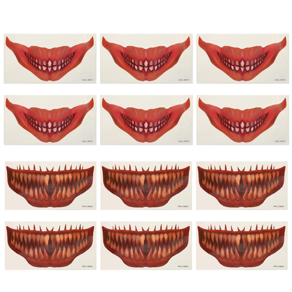 6шт большой рот татуировки наклейки страшные водонепроницаемый Sweatproof ужас временные Хэллоуин татуировки лица St
