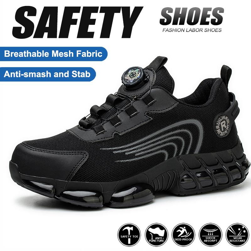 BLGTREE Rotating Button Steel Toe Work Shoes for Men Puncture Proof Tread Sneakers Anti-Impact And Work Shoes Slip Resistant Men's Safety Shoes