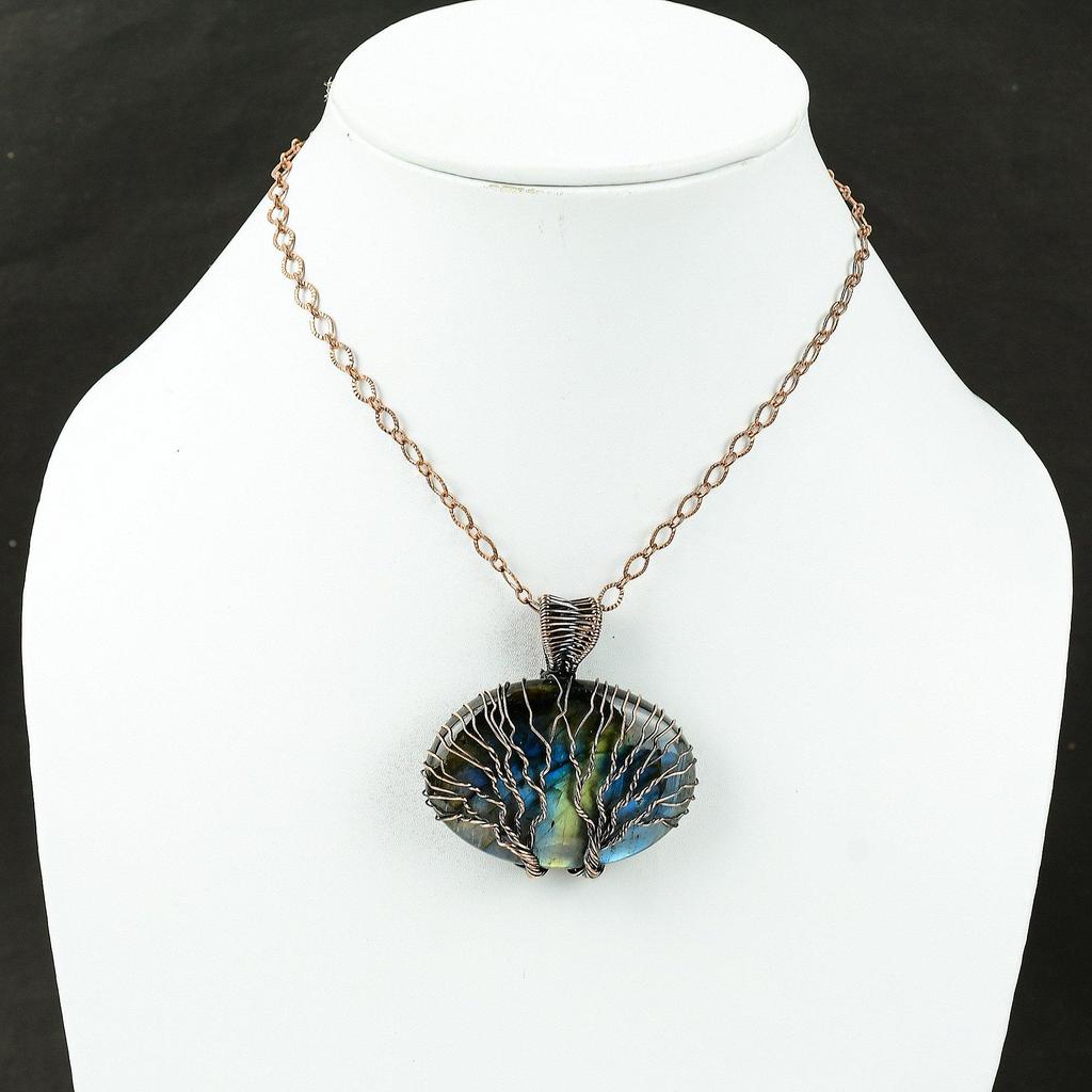 Подвеска из лабрадорита «Дерево жизни», обернутая медной проволокой, ювелирное изделие «Дерево жизни», подвеска из драгоценных камней ручной работы, ювелирное изделие из медной проволоки, подарок для нее