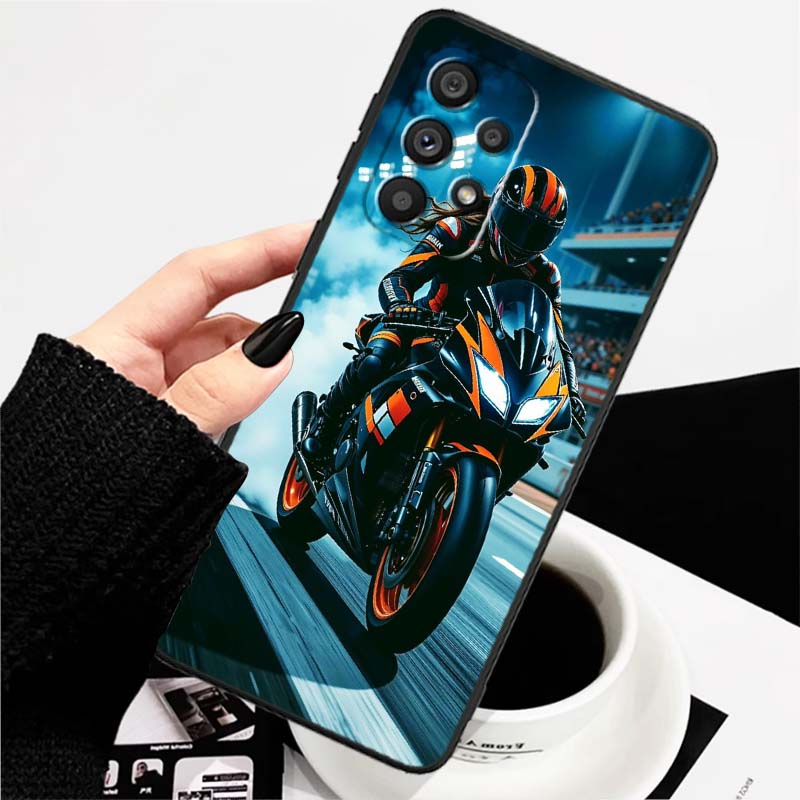 Креативный крутой байкер Для Samsung A73 A72 A71 A55 A54 A53 A52 A51 A13 A22 A16 A15 A12 A14 A26 A07 5G Черный чехол для телефона