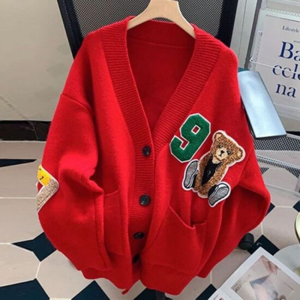 Navava Women Casual Teddy Bear Long Sleeve Knit Cardigan Nk2539