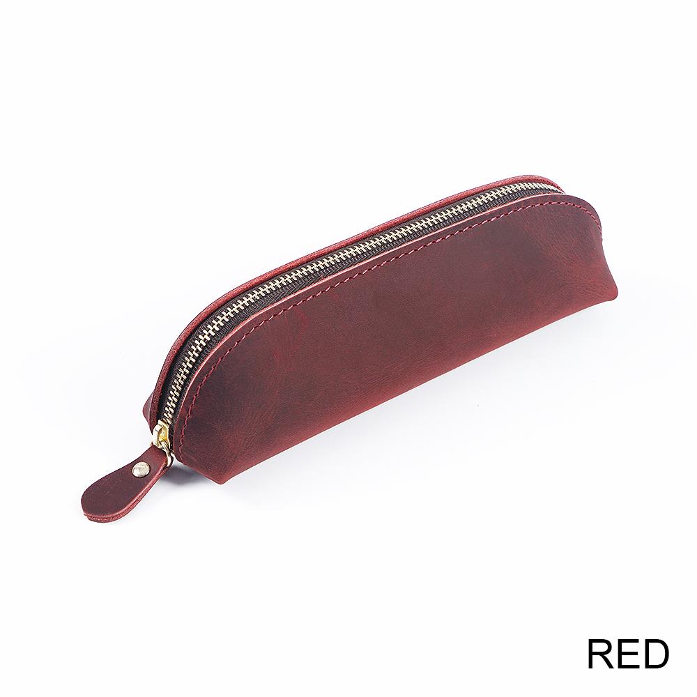 Vintage Zipper Leather Pencil Case Perfect Size Storage for Men & Women Stationery & Makeup Utensils