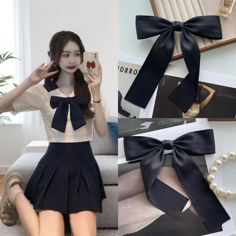 Black Bow Brooch With Ribbon And Safety Pin Simple Corsage Women'S Clothing Accessories Fashion Jewelry