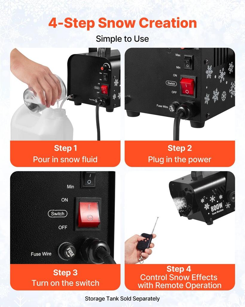 Snow Machine, Powerful 1500W, Handheld/Hanging Snow Maker, Wireless Remote Control, Snowflake Maker with 5L Fluid Tank, Snowflake Making Machine for