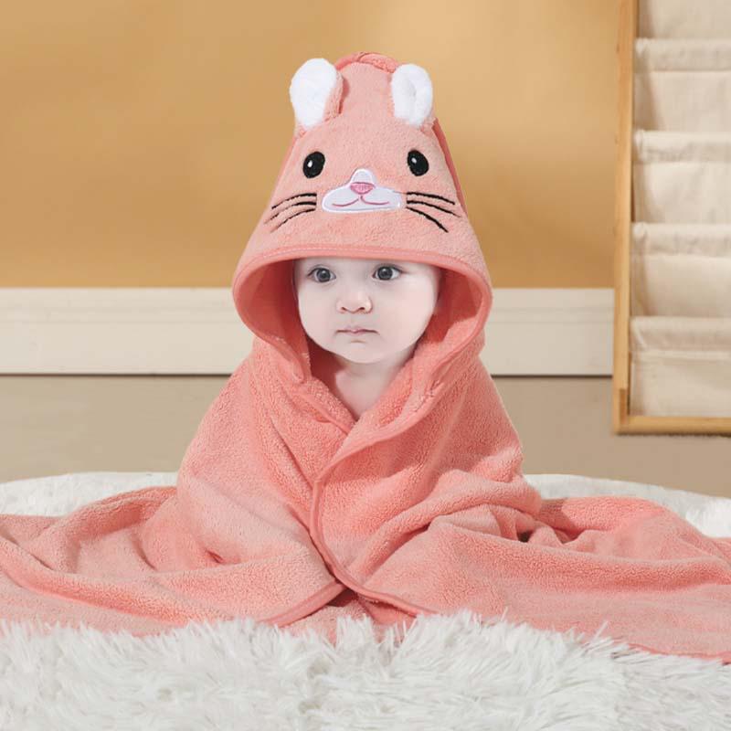 Newborn Cartoon Hooded Swaddle Blanket - Absorbent Coral Fleece for Spring & Autumn