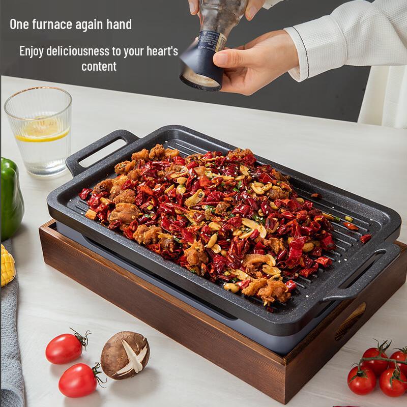 ZISIZ Алюминиевая японская BBQ-плита с деревянной подставкой и спиртовой горелкой