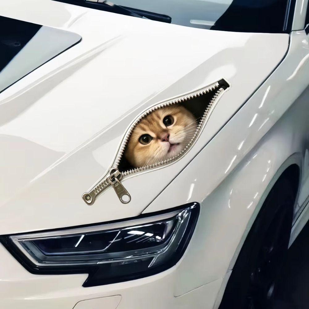 Waterproof Cat Car Sticker Zipper Design Car Window Glass Sticker Pet Lover Decoration