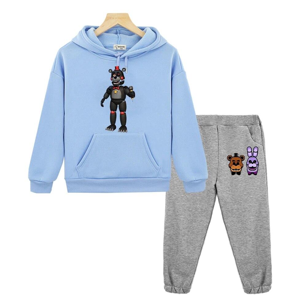Комплекты с капюшоном FNAF для мальчиков и девочек, толстовка с капюшоном в стиле аниме, флисовый пуловер, куртка, осенняя толстовка с изображением медведя и кролика, каваи, детская бутиковая одежда