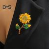 Women Brooch Sunflower Shape Enamel Oil Dripping Retro Rhinestone Polished Coat Collar Bag Scarf Hat Decoration Clothes Pin Party Banquet Clothing