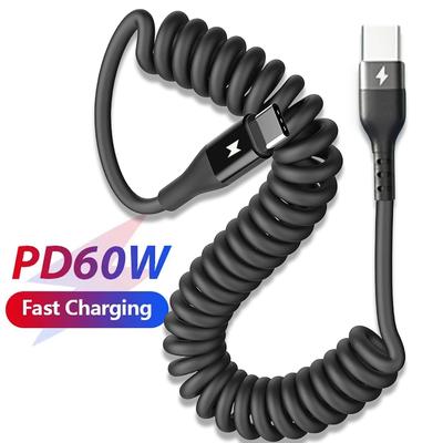 PD 60W быстрая зарядка пружинный USB C к Type C кабель для iPhone 15 Pro Max Samsung Xiaomi телефон автомобильное зарядное устройство кабели Type-C