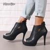 Fashion Large Size Black Thin High Heels Summer Boots Zipper Peep Toe Platform Ankle Boots Women Shoes Botines Para Mujeres Botas Mujer