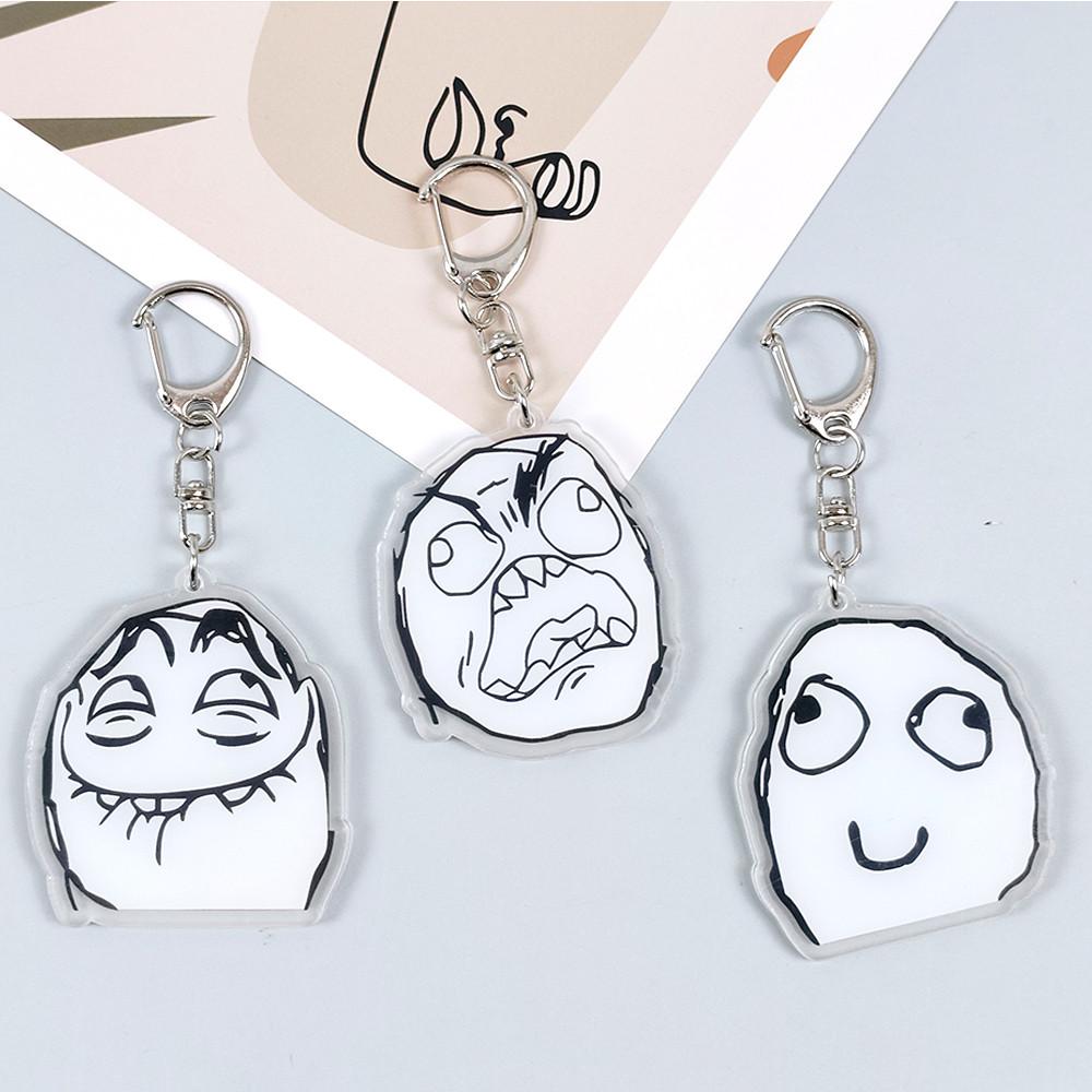 Creative Troll Face Keychains No Me Gusta Rage Forever Alone Acrylic Pendant Key Chain Backpack Car Ornament Comic Fans Gift