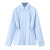 Spring 2025 Women's Oxford Long-Sleeve Slim Shirt with Waist Button Detail