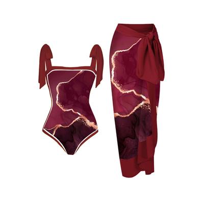 Женский модный купальник с мягкой подкладкой, комплект бикини со шнуровкой на плечах, Моникини с принтом, комплект купальных костюмов из двух частей, скромный купальный костюм