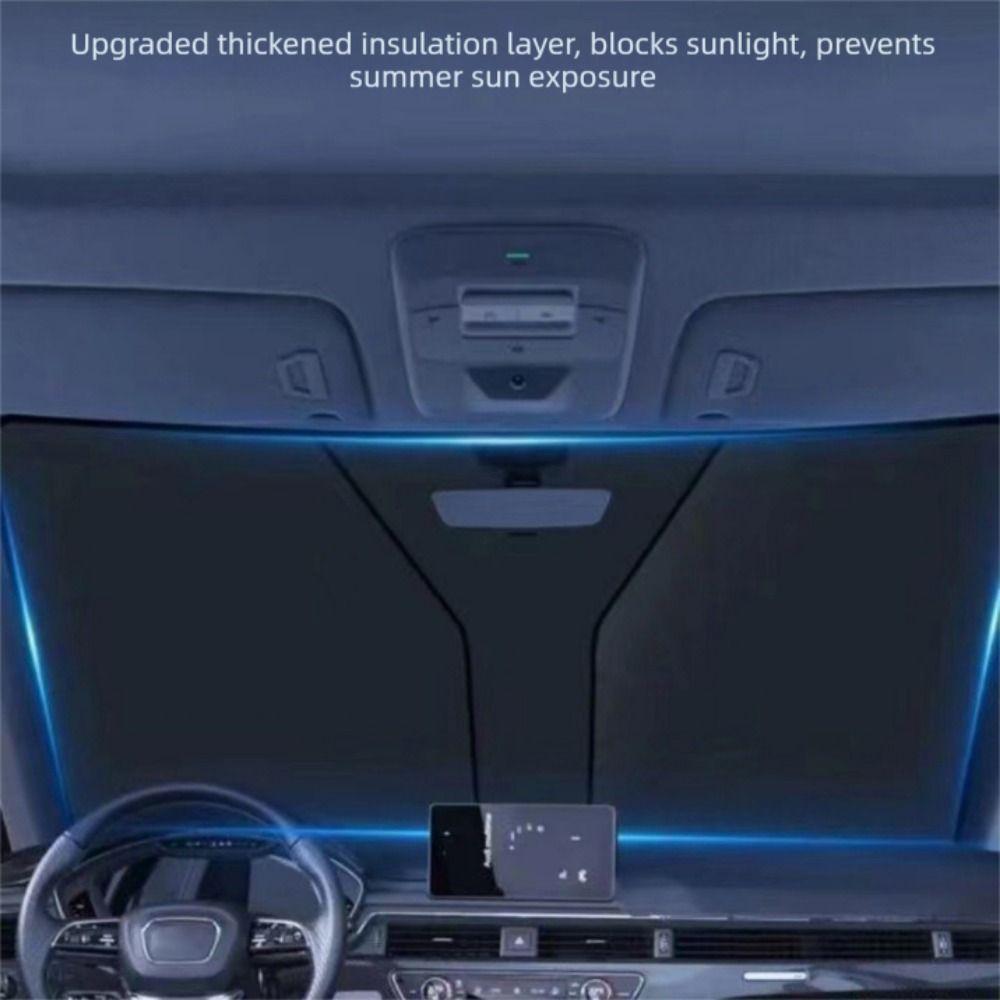 Titanium Silver Car Folding Sun Shade with Storage Bag Car Front Window Sunshade Parking