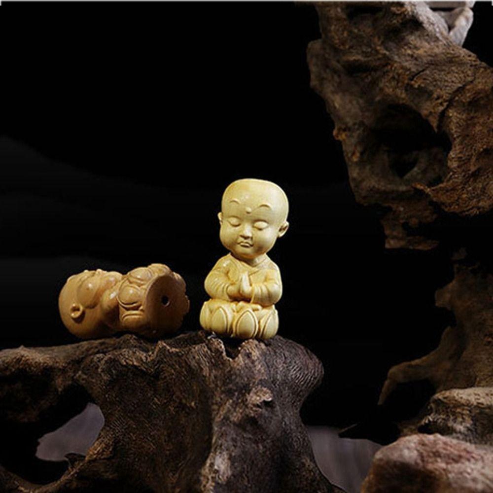 Boxwood Carved Handicraft DIY Little Monk Figurines Buddha Statue Car Ornament Key Chain Pendant