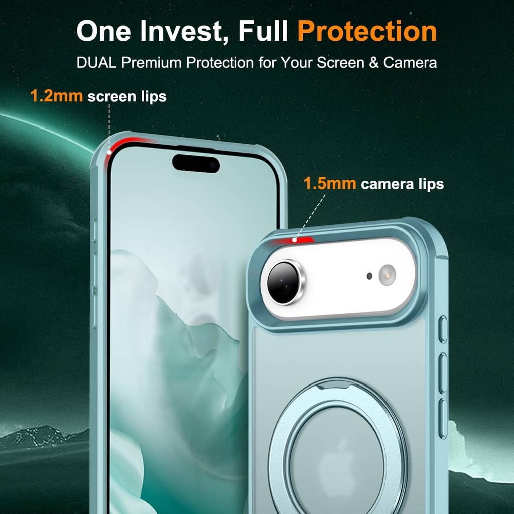 Чехол для iPhone 17 Pro Max/17 Air/17 Pro, Магнитный держатель-кольцо с вращением на 360° и металлической подставкой, Ударопрочный чехол с защитой от вибрации