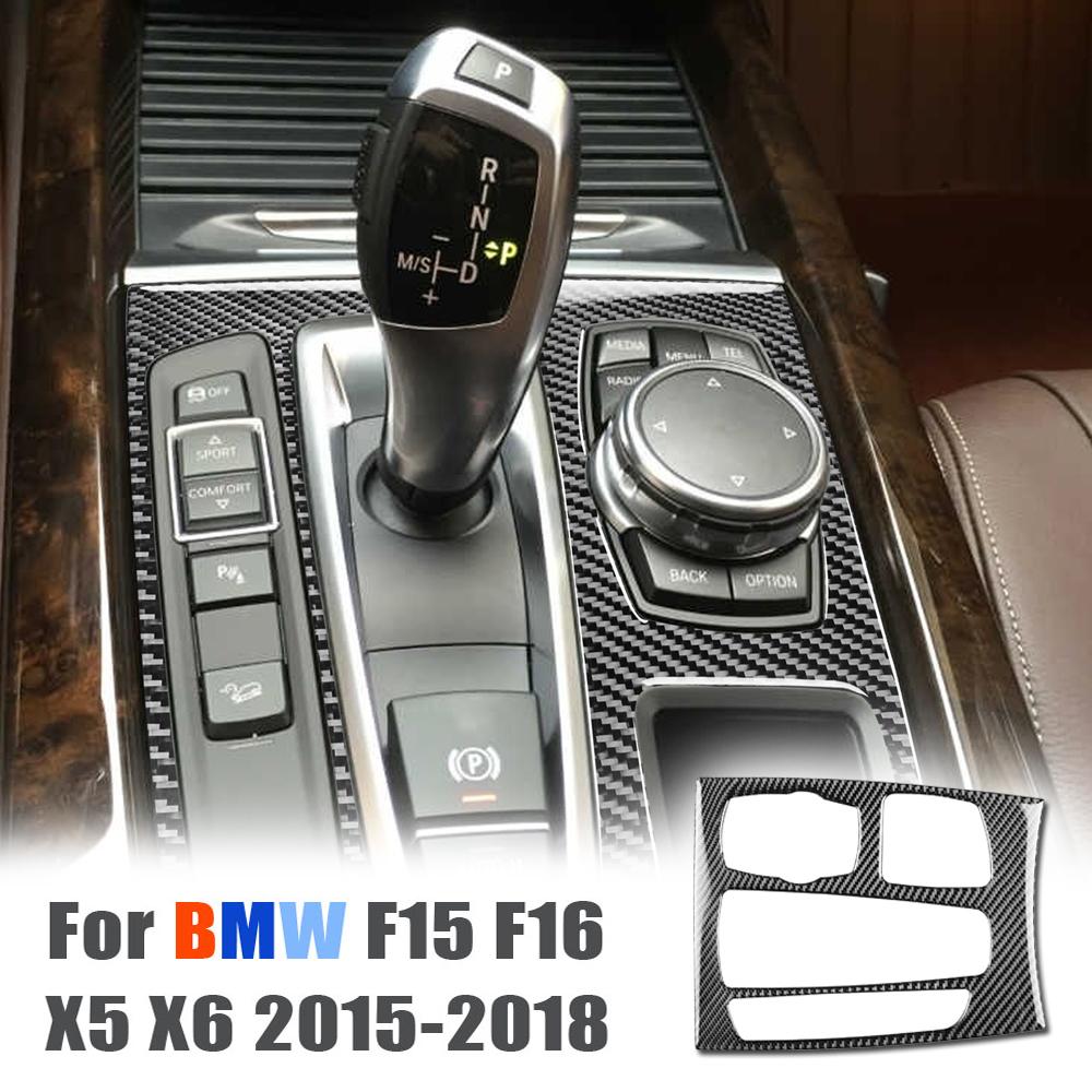 For BMW F15 F16 X5 X6 2015 2016 2017 2018 LHD Car Interior Real Carbon Fiber Gear Shift Panel Cover Trim Car Stickers