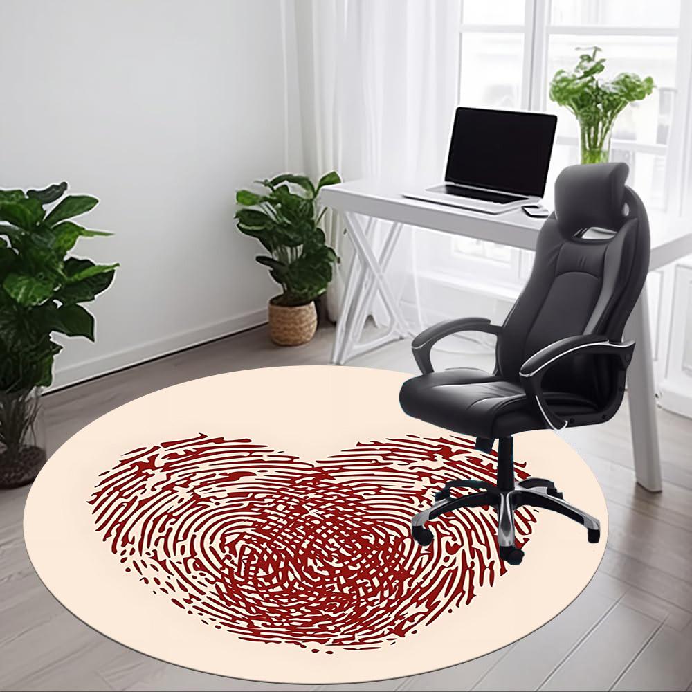 1pc Heartprint Fingerprint Office Round Area Rug, Mat Suitable For Office, Under Office Chairs Bedroom Living Room Home Decor, Room Deco