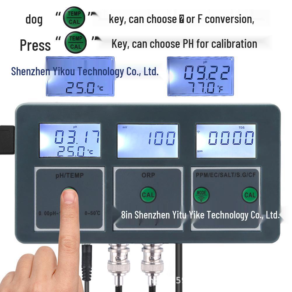 WiFi Mobile App 8-in-1 Water Quality Tester: PH, ORP, EC, Salinity - Fish Tank Online Detector