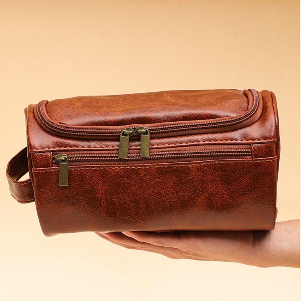 Waterproof Cosmetic Storage Bag With Handle Makeup Pouch Retro Men Toiletry Bag Bathroom
