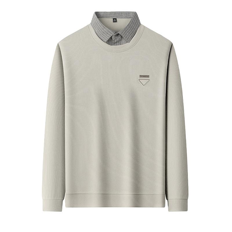 Осенний свитшот мужской с длинным рукавом, модный топ с воротником-рубашкой из двух частей, новая футболка, базовая футболка, наряд для папы