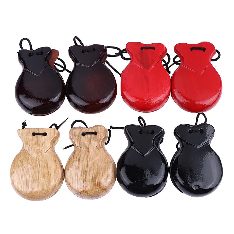 2Pcs Traditional Castanet Wood Spanish Castanets Flamenco Dance Castanets W String Hand Clapper Children Percussion Instrument