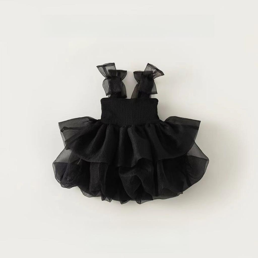 Girls Summer Princess Strap Puff Sleeve Dress for Birthday Party