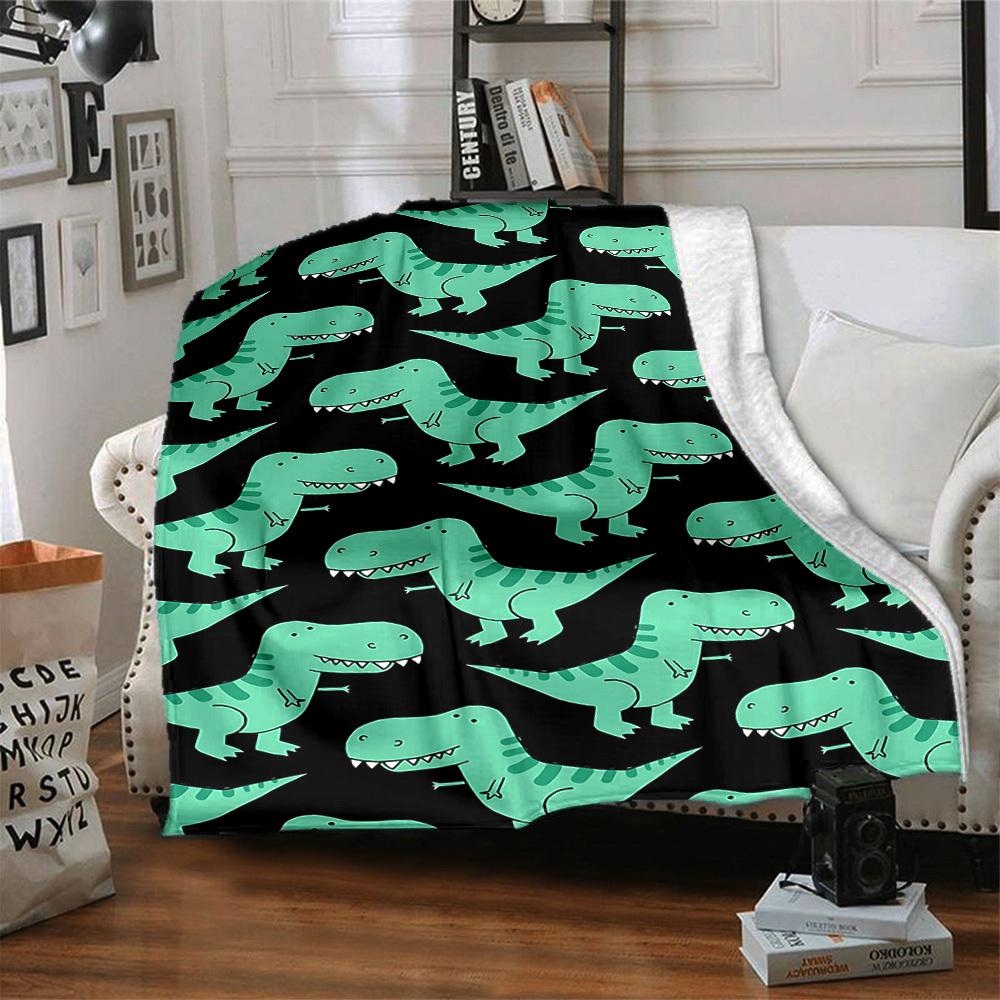 1pc Dino Pattern Print Blanket - Lightweight Flannel Throw Blanket For Sofa, Bed, Living Room, Office, Outdoor Travel, Camping, Soft All-Season086