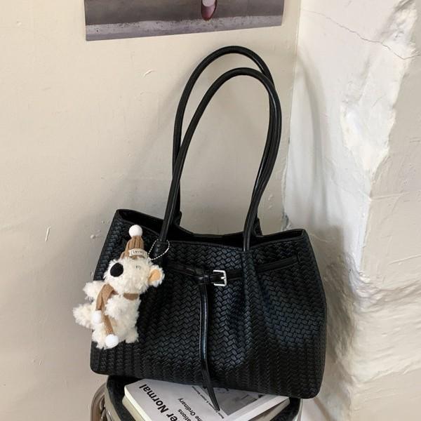 Fashion Woven Tote Bag Pattern Versatile Casual Shoulder Bag Simple Trend Retro Large Capacity Underarm Bag