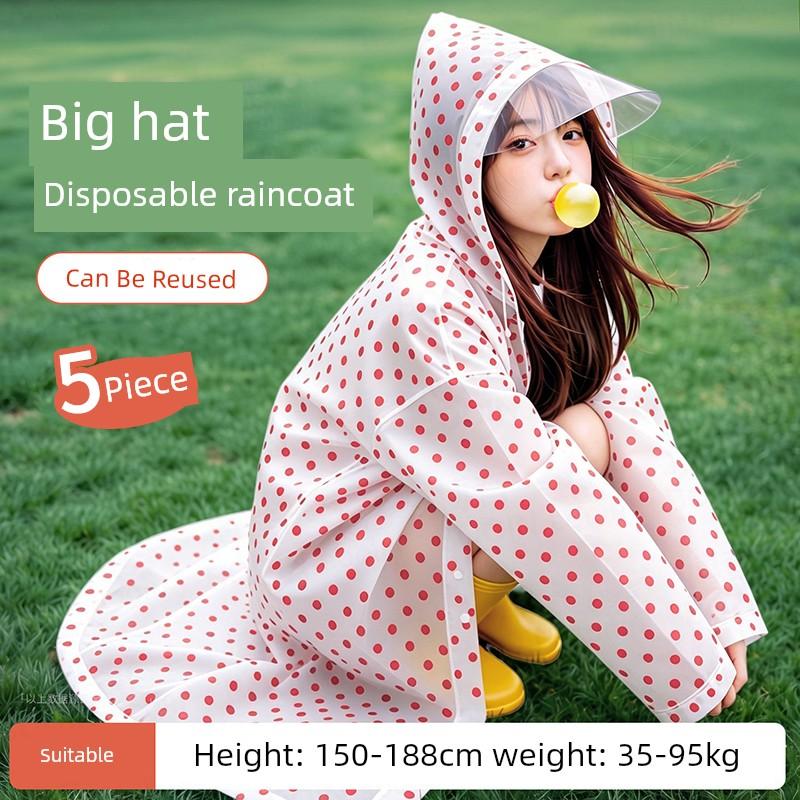 Travel Mountaineering Portable Outdoor Thickened Electric Vehicle Long Full-Body Rainproof Disposable Raincoat for Adults with Polka Dots for Women