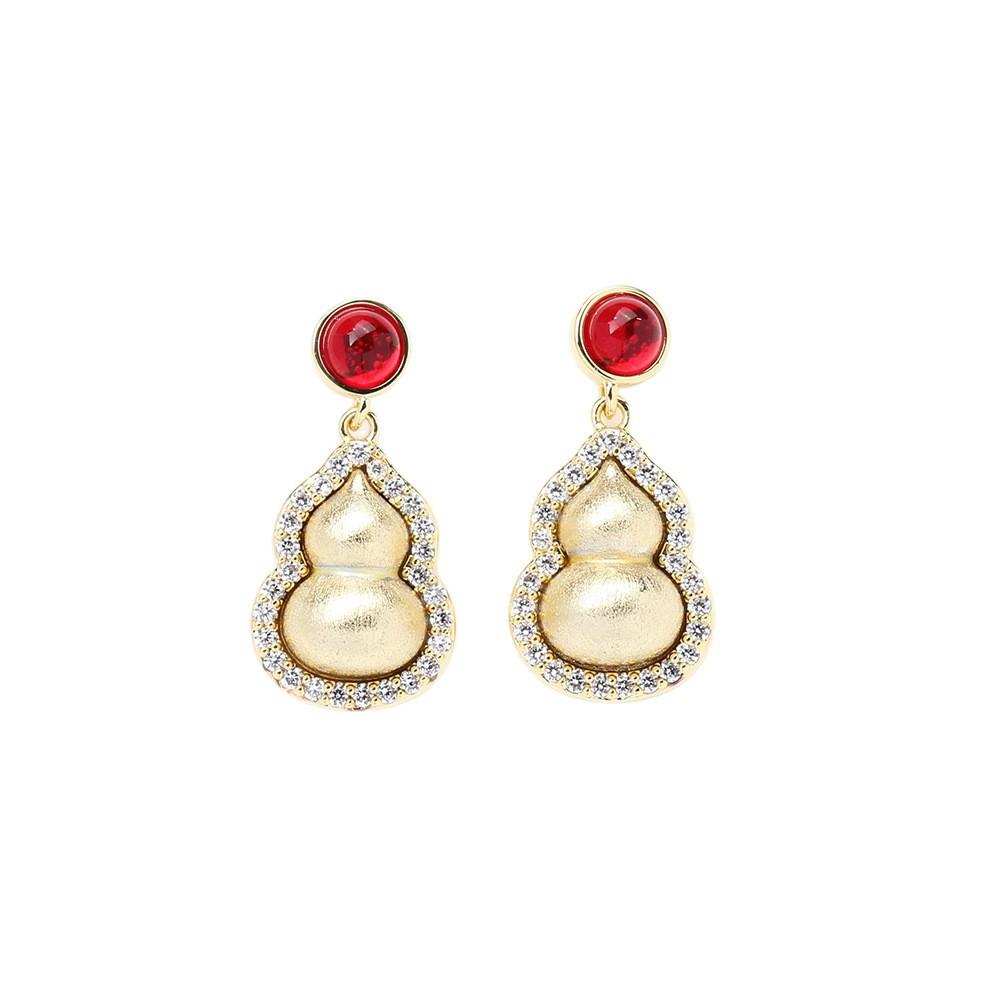 Chinese retro versatile gold gourd earrings light luxury diamond 925 silver needle women's stud earrings earrings and earrings are versatile