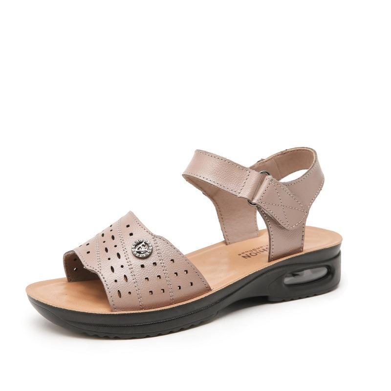 Первый слой коровьей кожи, прохладные тапочки, женские, на липучках, удобные, с плоским дном, кожаные, для женщин среднего возраста, нескользящие, кожаные, для женщин, для беременных