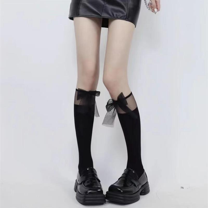 Белые кружевные чулки Jk с пэчворком средней длины, детские весенне-летние тонкие белые чулки с бантом, носки Лолита для теленка