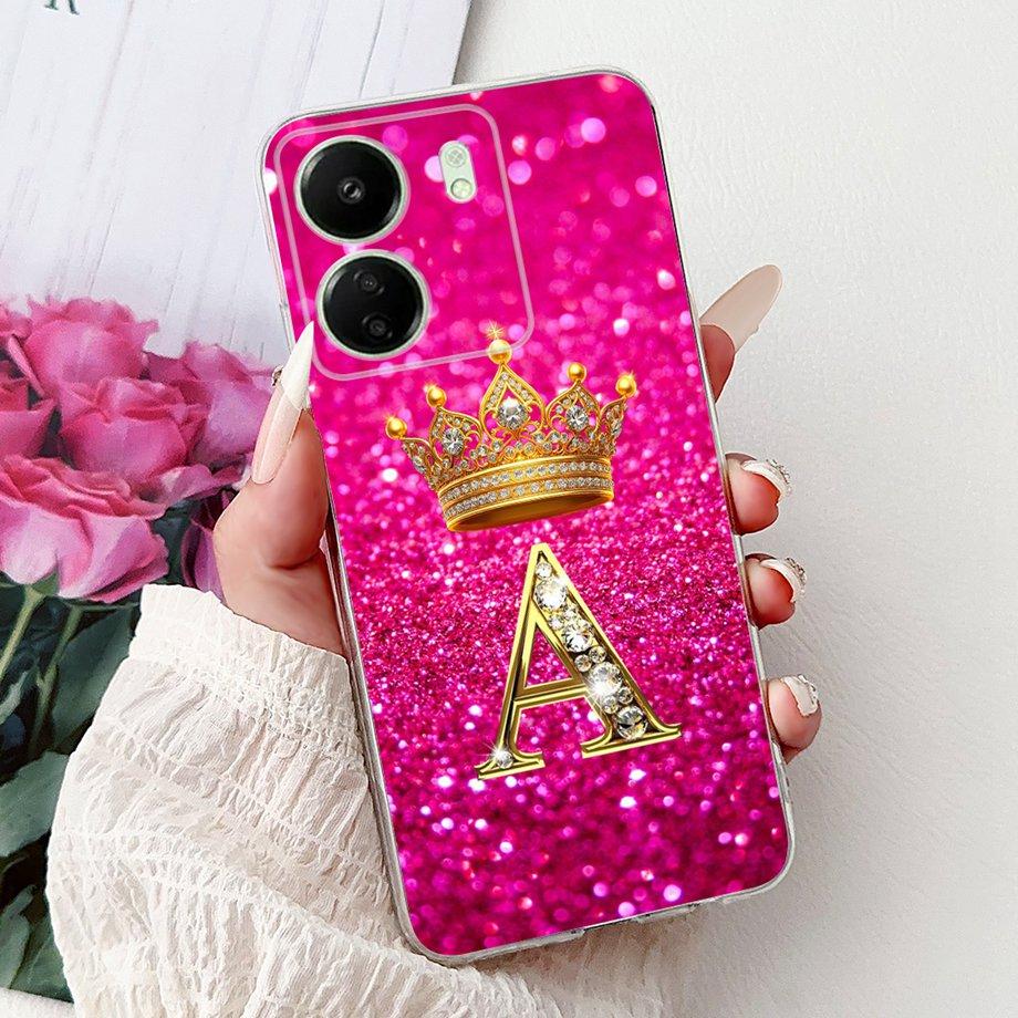 For Xiaomi Redmi 13 13C 4G 5G Soft Silicone Phone Case Crown Letters Initials Cover For Redmi13c 13 C Realme13 Clear Back Cover