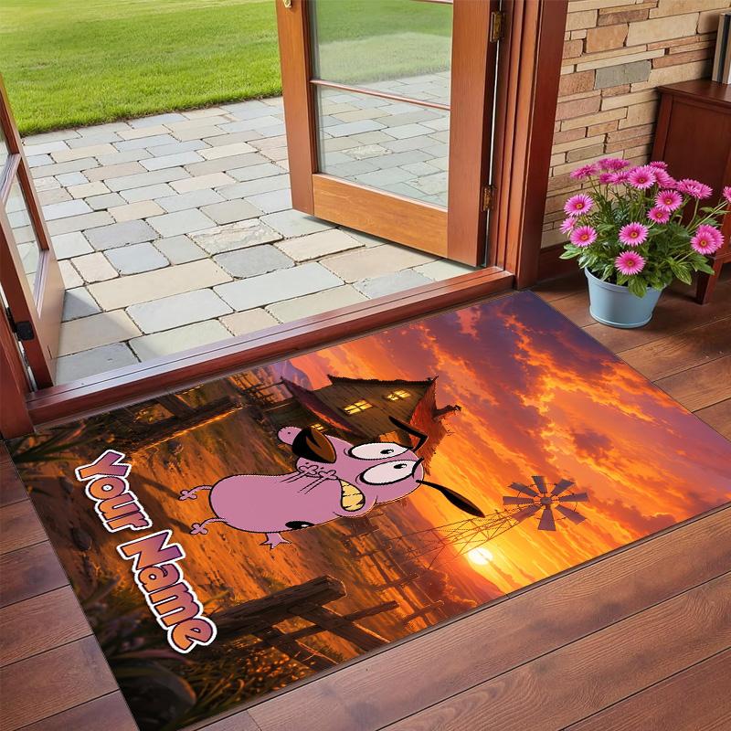 Crystal Velvet Rug Custom Name Text, Soft Non Slip Floor Mat Home DecorCourage the Cowardly Dog